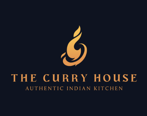 Official logo for curry Indian house restaurant with gold letters and a solid black background sold by the Jimmy Carey Commercial Real Estate Team in Atlanta Georgia