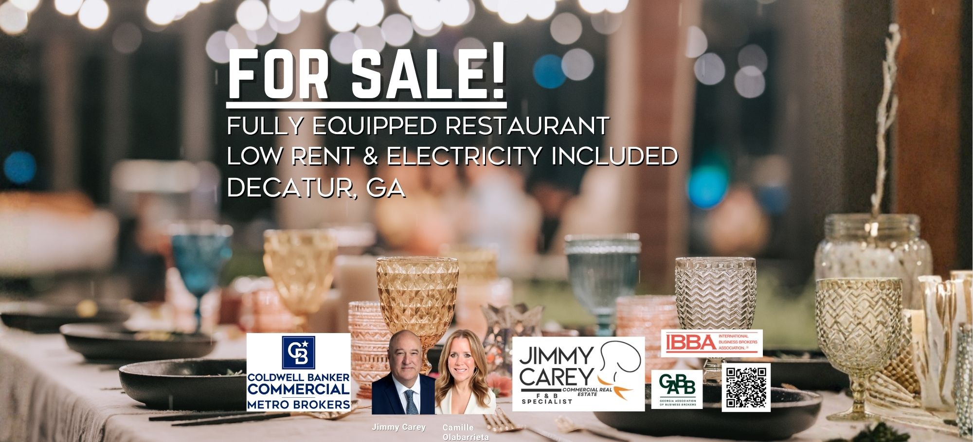 Fully equipped turnkey restaurant for sale in Decatur, GA — presented by Jimmy Carey Commercial Real Estate and Coldwell Banker Commercial Metro Brokers. Features low rent including electricity, prime location, and complete FF&E package. Atlanta’s Premier Restaurant Broker.